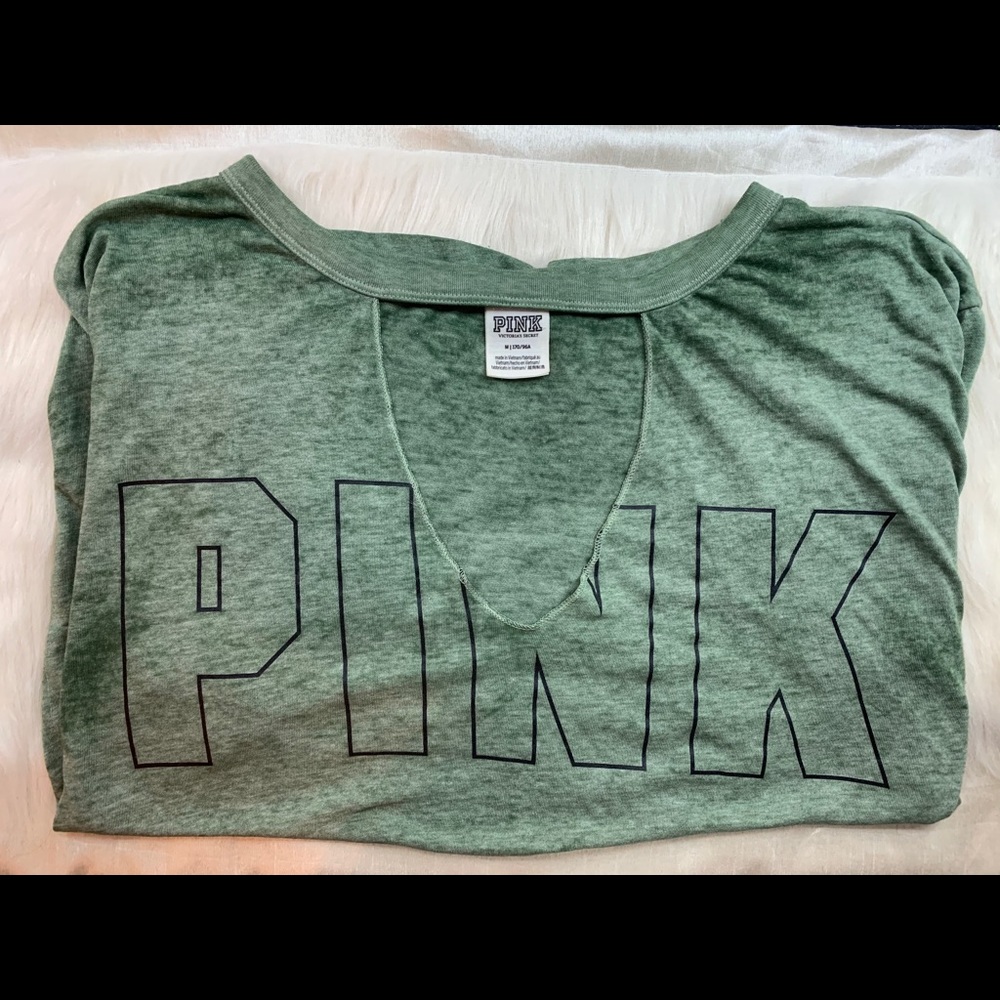 PINK Green Choker Neck Tee